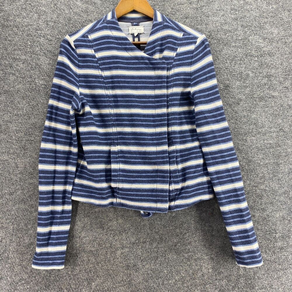 Lou & Grey Cardigan Women M Medium Blue Striped Snap Up V-Neck Long Sleeve Knit